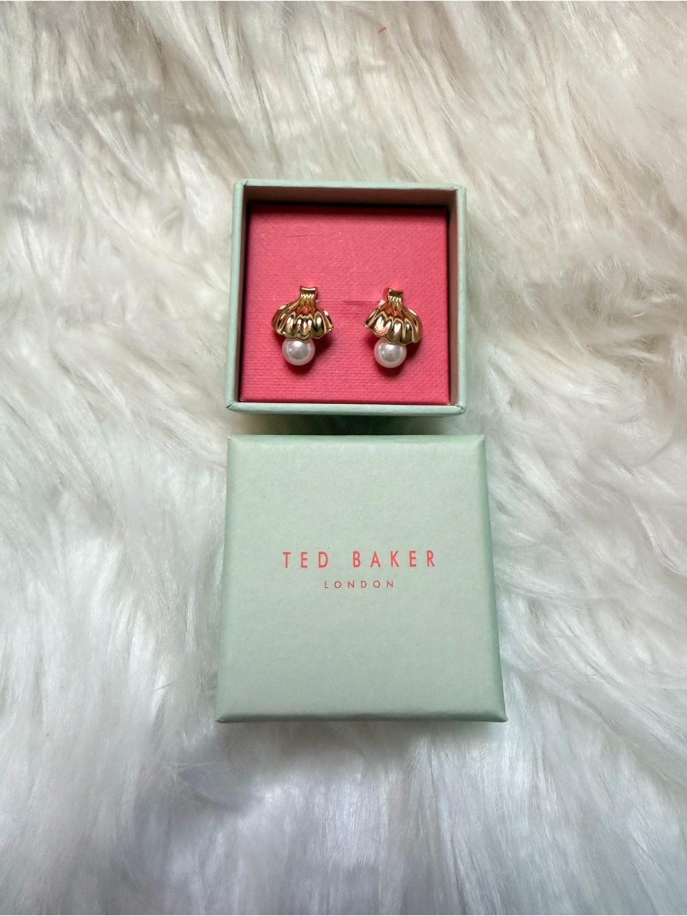 Ted Baker Gold Shell and Pearl Drop Earrings
